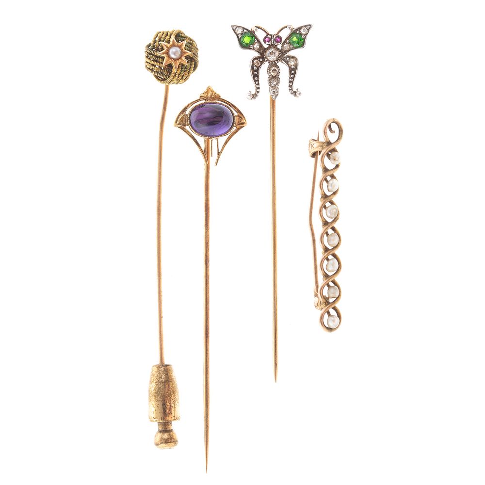 Appraisal: Three K Yellow Gold Stickpins K Pin K yellow and