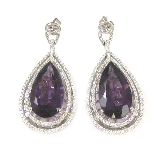 Appraisal: PAIR OF AMETHYST AND DIAMOND EARRINGS each k white gold