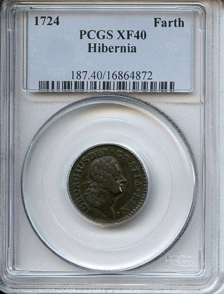 Appraisal: Hibernia Farthing XF PCGS Breen- -dated Hibernia issues are scarce