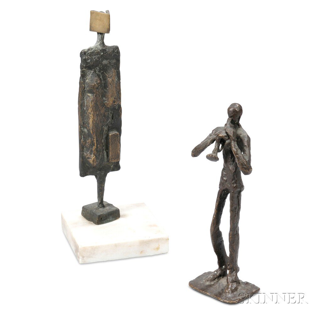 Appraisal: John Coen b Figural Sculpture and a Trumpeter Figure Cast