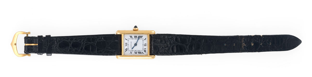 Appraisal: CARTIER LADY'S TANK WATCH kt gold Swiss movement with black