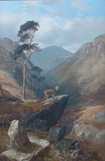 Appraisal: CLARENCE ROE A stag on a rocky outcrop in a