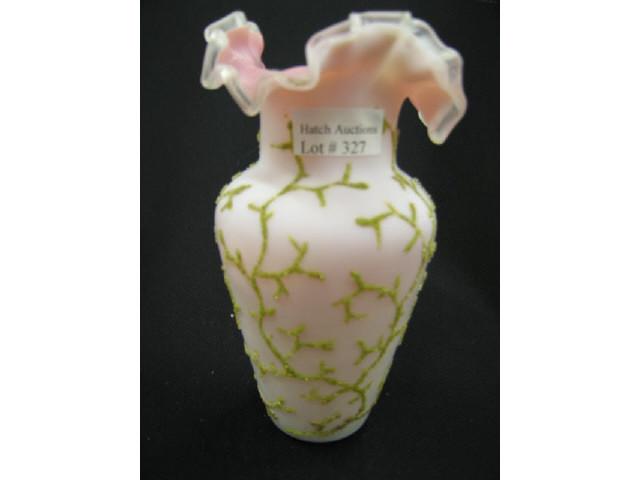 Appraisal: Victorian Coralene Decorated Art Glass Vase pink cased satin branch