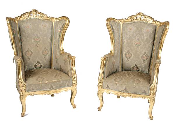 Appraisal: A pair of Louis XV style gilt wood and upholstered