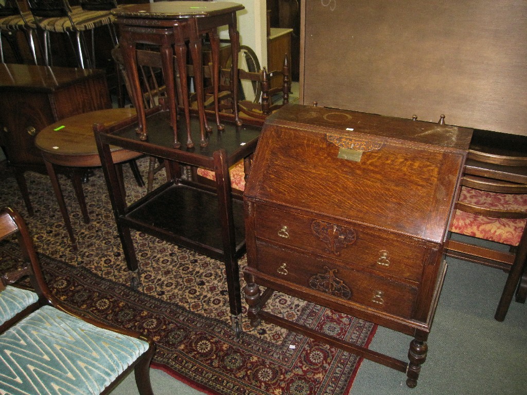 Appraisal: Lot comprising occasional table nest of tables oak trolley and