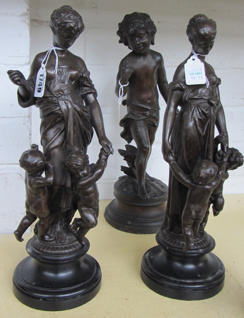 Appraisal: Two bronzed metal figures th century each depicting a classical