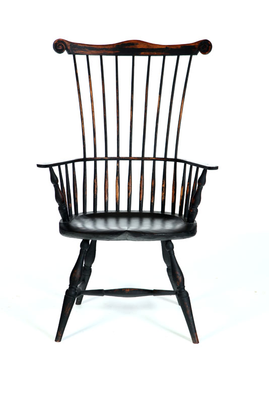 Appraisal: FAN-BACK WINDSOR ARMCHAIR Marked for J Rantala Windsor Woodworks Cedar