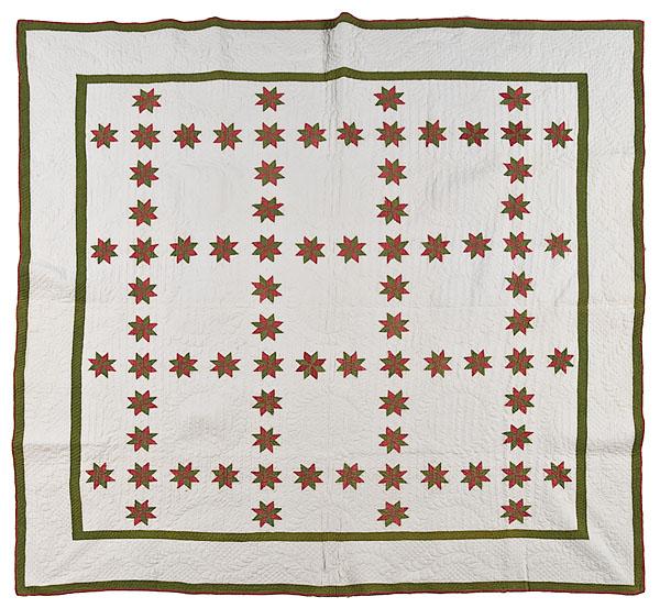 Appraisal: SMALL STARS APPLIQUED QUILT American ca Cotton in solid red