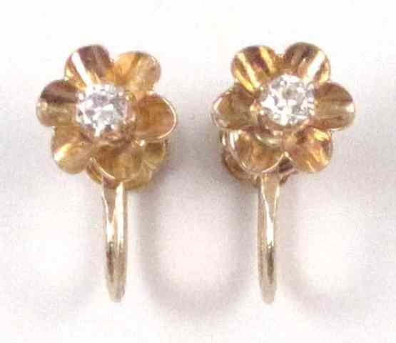 Appraisal: PAIR OF DIAMOND EARRINGS each k yellow gold set with