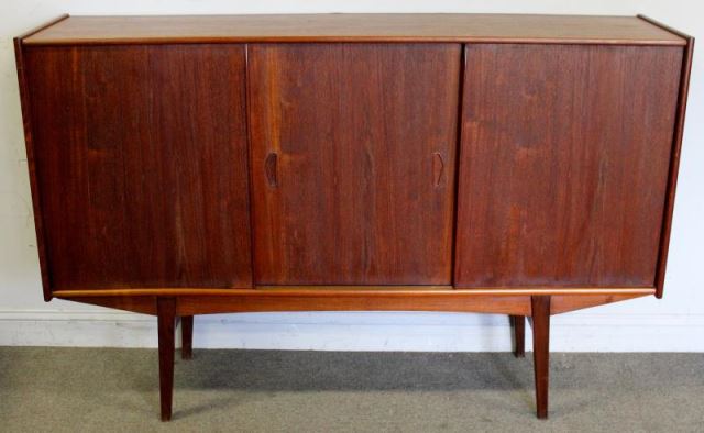 Appraisal: Midcentury Danish Teak Sideboard Cabinet Sliding front doors with elongated