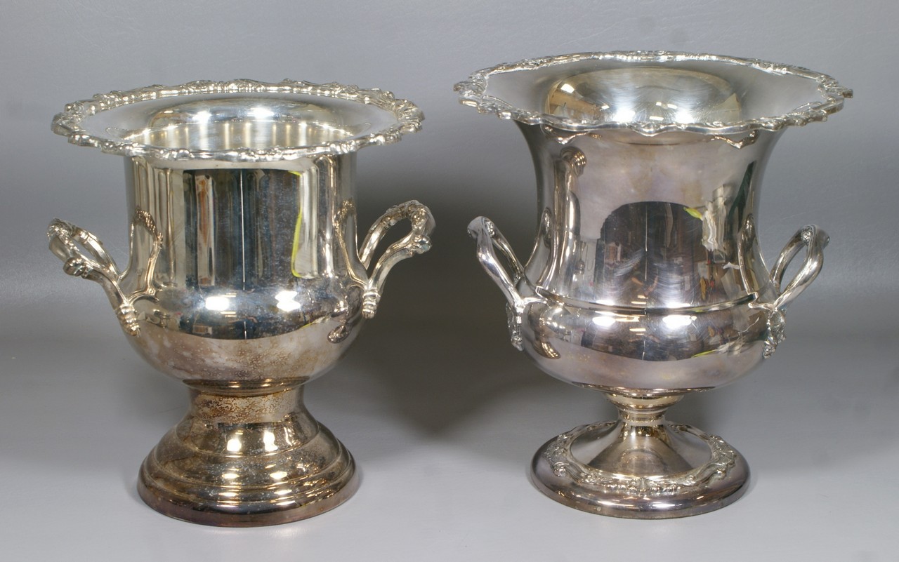 Appraisal: Pr silver plate on copper champagne buckets h