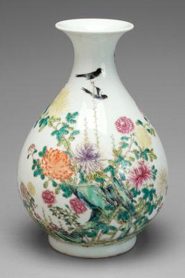 Appraisal: Chinese famille rose vase pear form chrysanthemums and rock formation