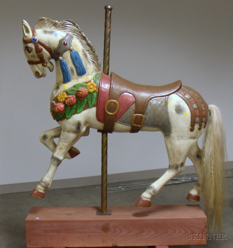 Appraisal: Polychrome Painted Carved Wood Carousel Horse on stand approx lg