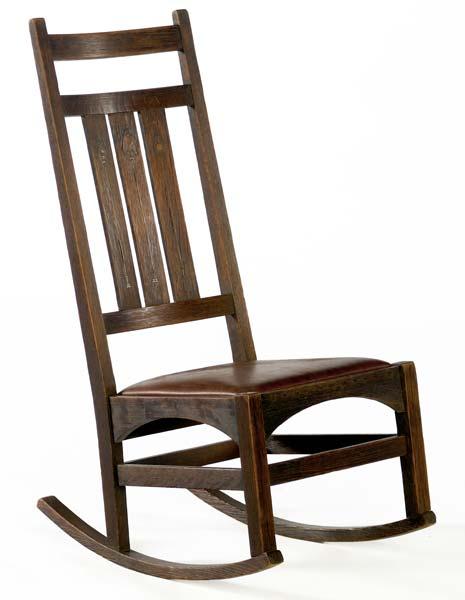 Appraisal: GUSTAV STICKLEY High-back sewing rocker designed by Harvey Ellis and