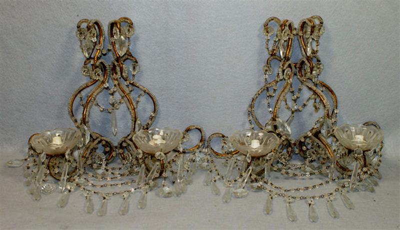 Appraisal: Pr Venetian crystal bead on metal frame double arm wall