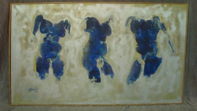 Appraisal: Unknown Large ' O C of Abstract Blue Torsos Signed