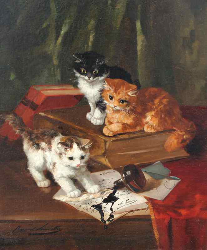 Appraisal: NEUVILLE Bernard French th C Two Kittens Playing on a