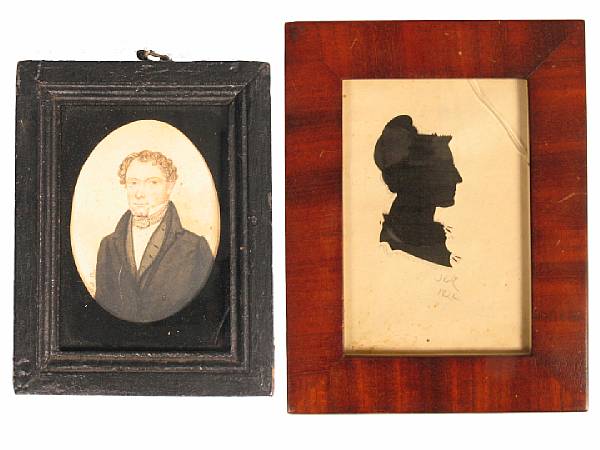 Appraisal: A watercolor on paper miniature portrait of a gentleman early