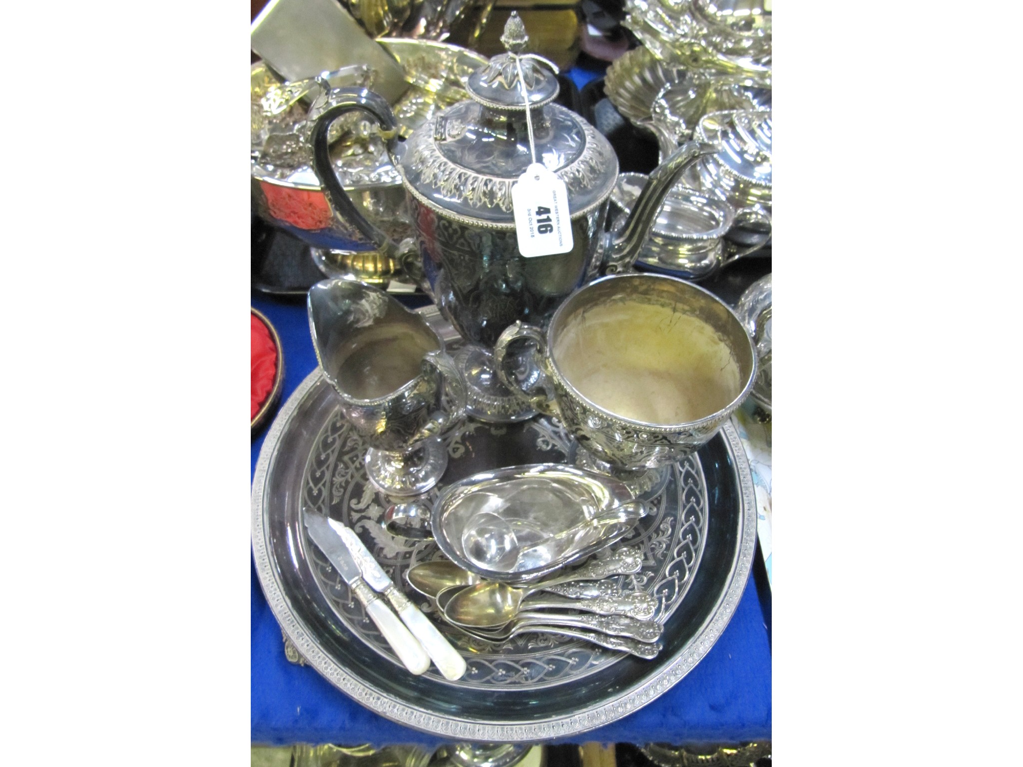 Appraisal: A lot comprising a three piece tea service sauceboat tray