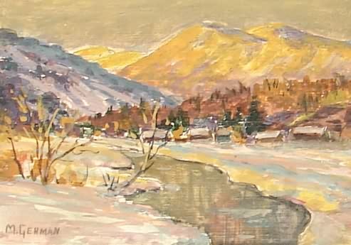 Appraisal: Miniature painting- winter landscape with river and mountains in background