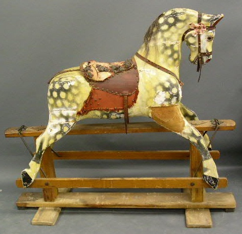 Appraisal: Carved wood rocking horse mid thc with original paint h