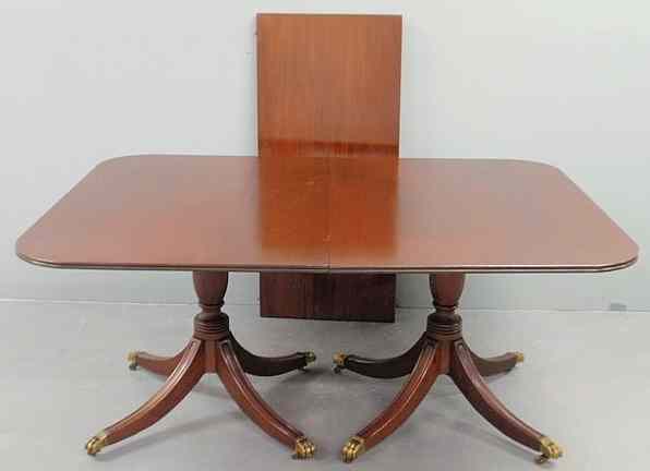 Appraisal: Early mahogany banquet table th c with two pedestal ends