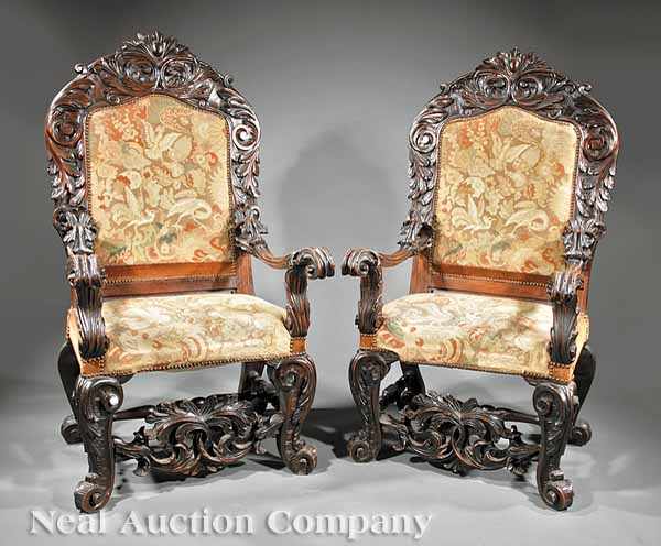 Appraisal: A Fine Pair of Venetian Carved Walnut Armchairs early th