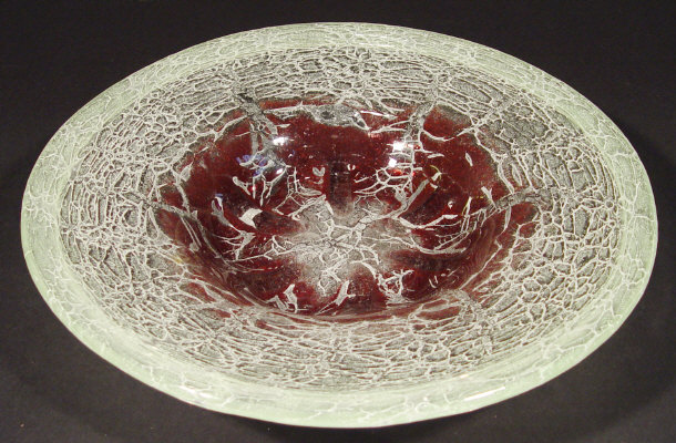 Appraisal: WMF Ikora glass bowl with green and blood red colouring