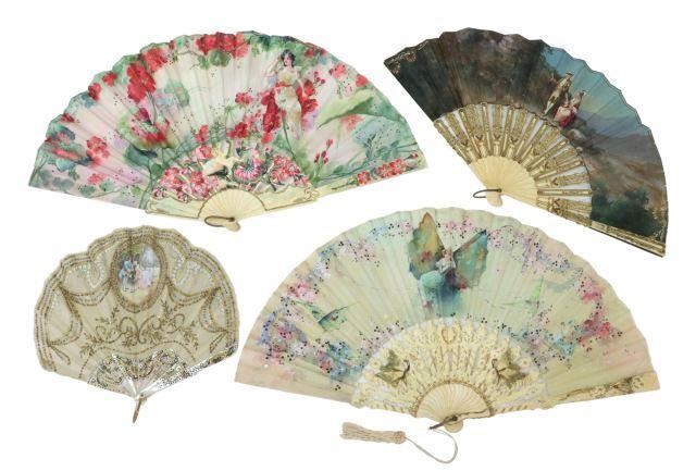 Appraisal: lot of Continental lady's hand-painted folding fans late th c