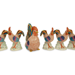 Appraisal: Six Herend Porcelain Rooster Figurines th Century comprising five smaller