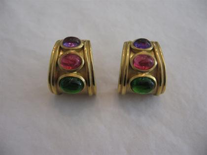 Appraisal: karat yellow gold and tourmaline earrings In the manner of