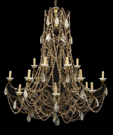 Appraisal: Large Dazzling and Opulent Gilded Wrought-Iron Crystal and Gemstone Eighteen-Light