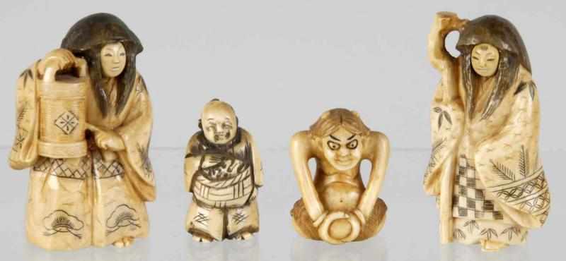 Appraisal: Lot of Netsuke Figures Lot includes an artist signed lady