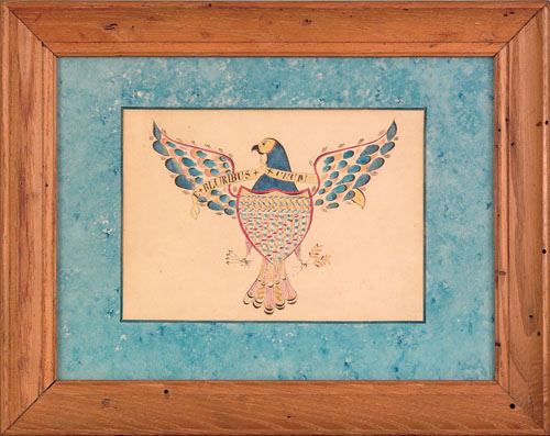 Appraisal: American watercolor fraktur drawing dated of a spread winged eagle