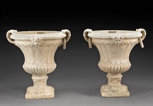 Appraisal: A pair of Neoclassical style terracotta urns th century Each