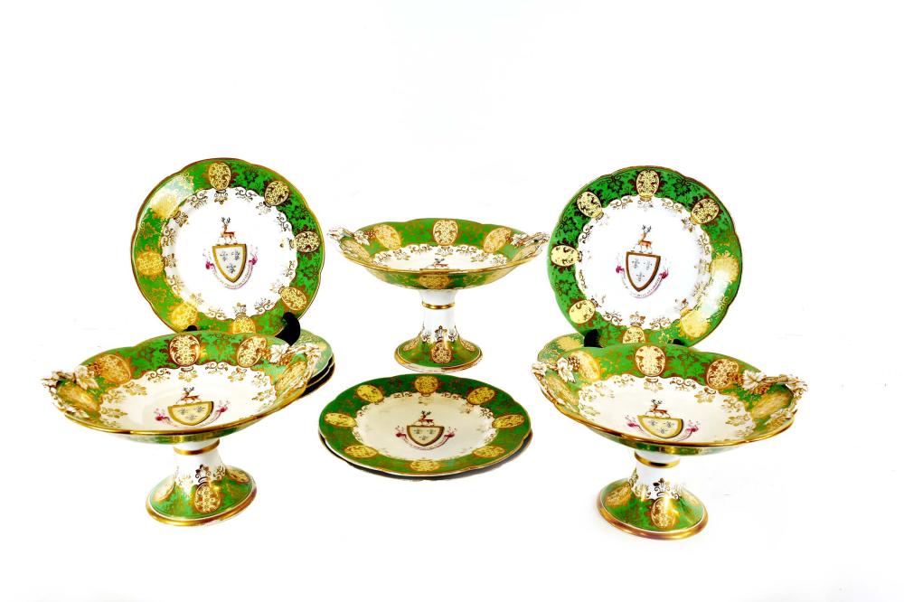 Appraisal: THIRTEEN PIECE PORCELAIN ARMORIAL DESSERT SERVICEEnglish or French marked in