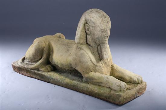 Appraisal: PAIR SPHYNX FORM CONCRETE GARDEN ORNAMENTS th Century - in