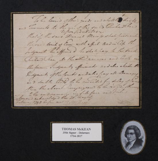 Appraisal: THOMAS MCKEAN DELAWARE SIGNER OF THE DECLARATION OF INDEPENDENCE Manuscript