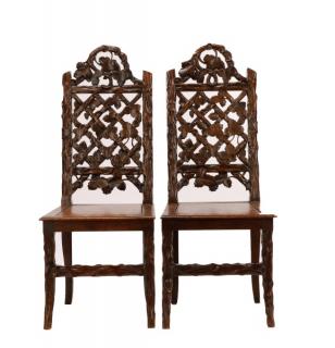 Appraisal: Pair English Victorian Trellis Cottage Chairs English last half th