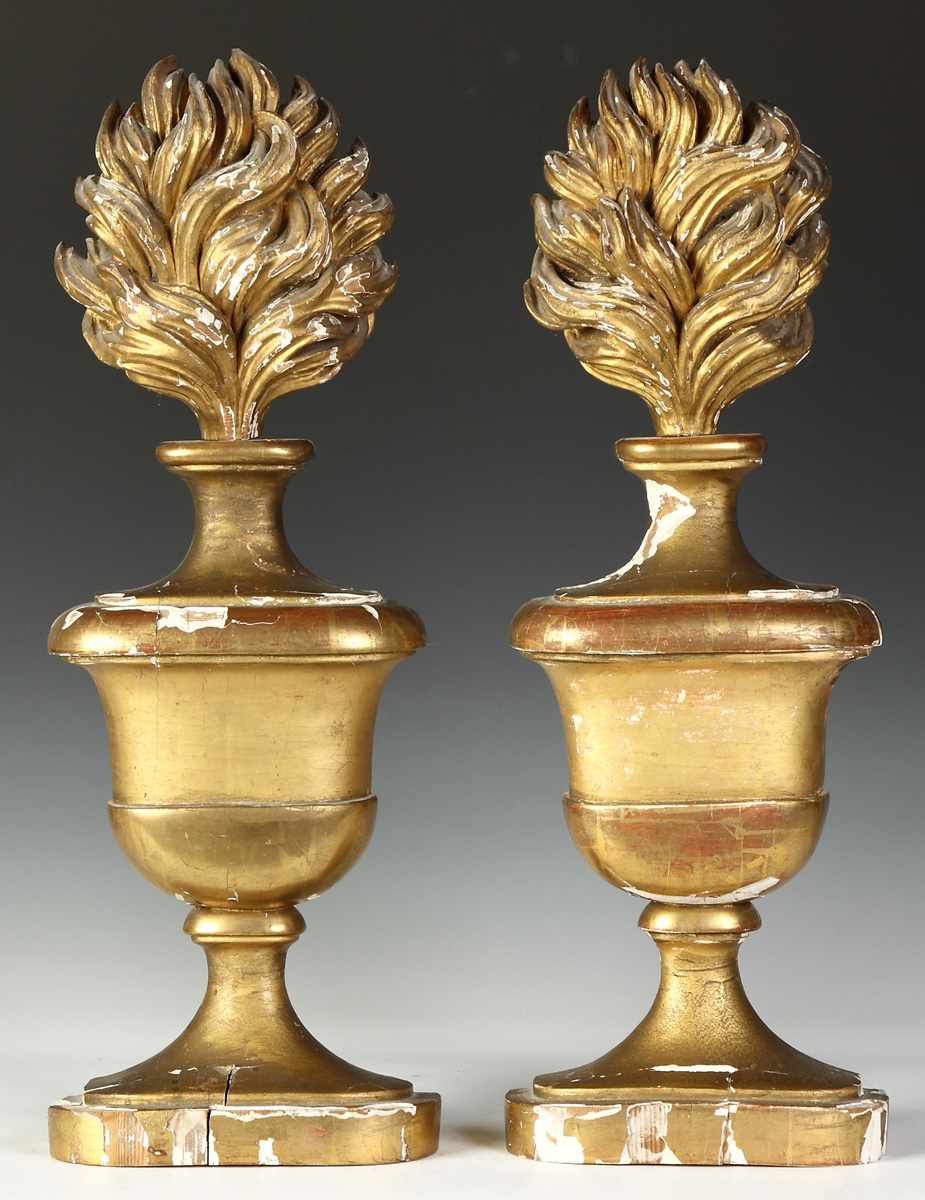 Appraisal: Pair of Carved Gilded Architectural Finials Condition Loss to gilding