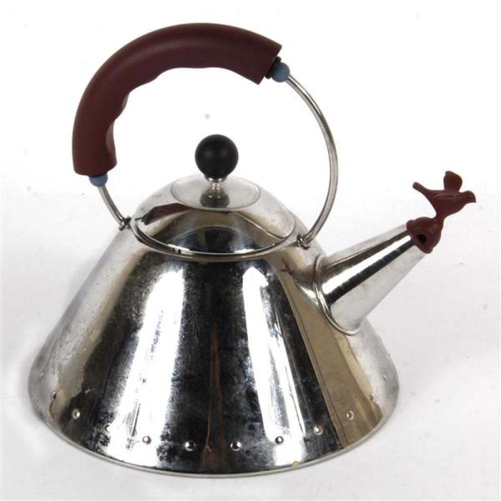 Appraisal: MICHAEL GRAVES DESIGNED ALESSI ITALY TEA KETTLE WITH MAROON BROWN