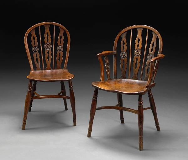 Appraisal: A set of eight English ash and yew wood Windsor