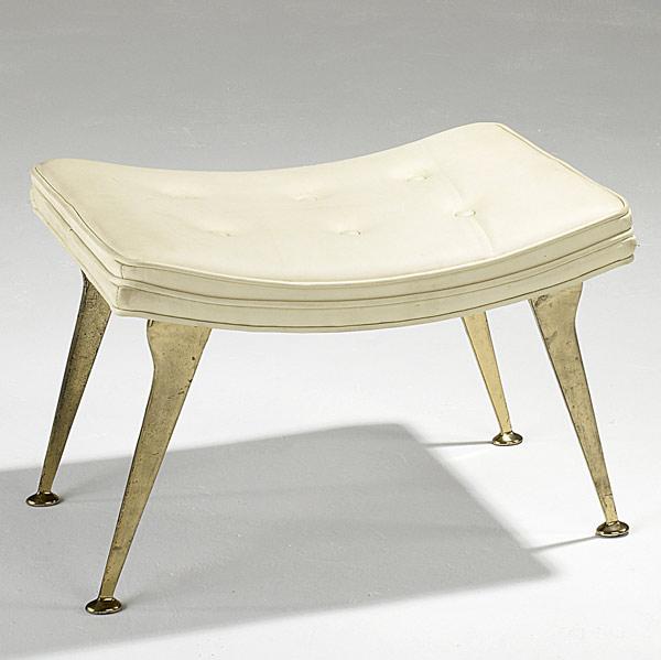 Appraisal: ITALIAN Footstool with white tufted leather seat and brass-plated flaring