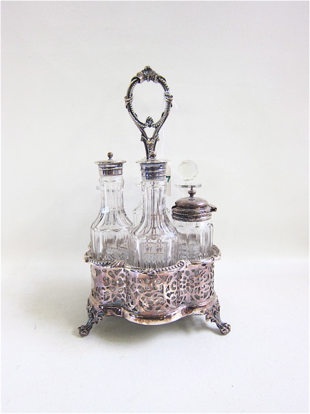 Appraisal: ENGLISH CRYSTAL CASTOR SET WITH STAND the silver plated stand