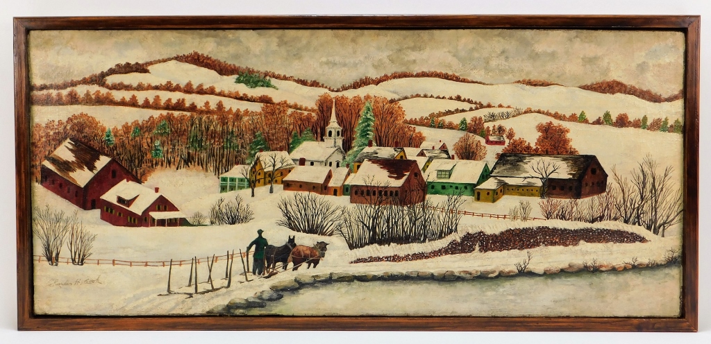 Appraisal: CHARLES COOK PRIMITIVE WINTER LANDSCAPE PAINTING United States th CenturyWinter