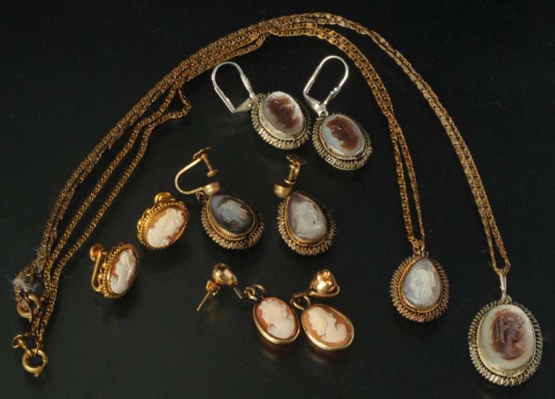 Appraisal: Lot of Antique Cameo Earring Pairs Necklaces Description Includes four