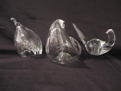 Appraisal: Three Steuben glass figures of birds th century Comprising a