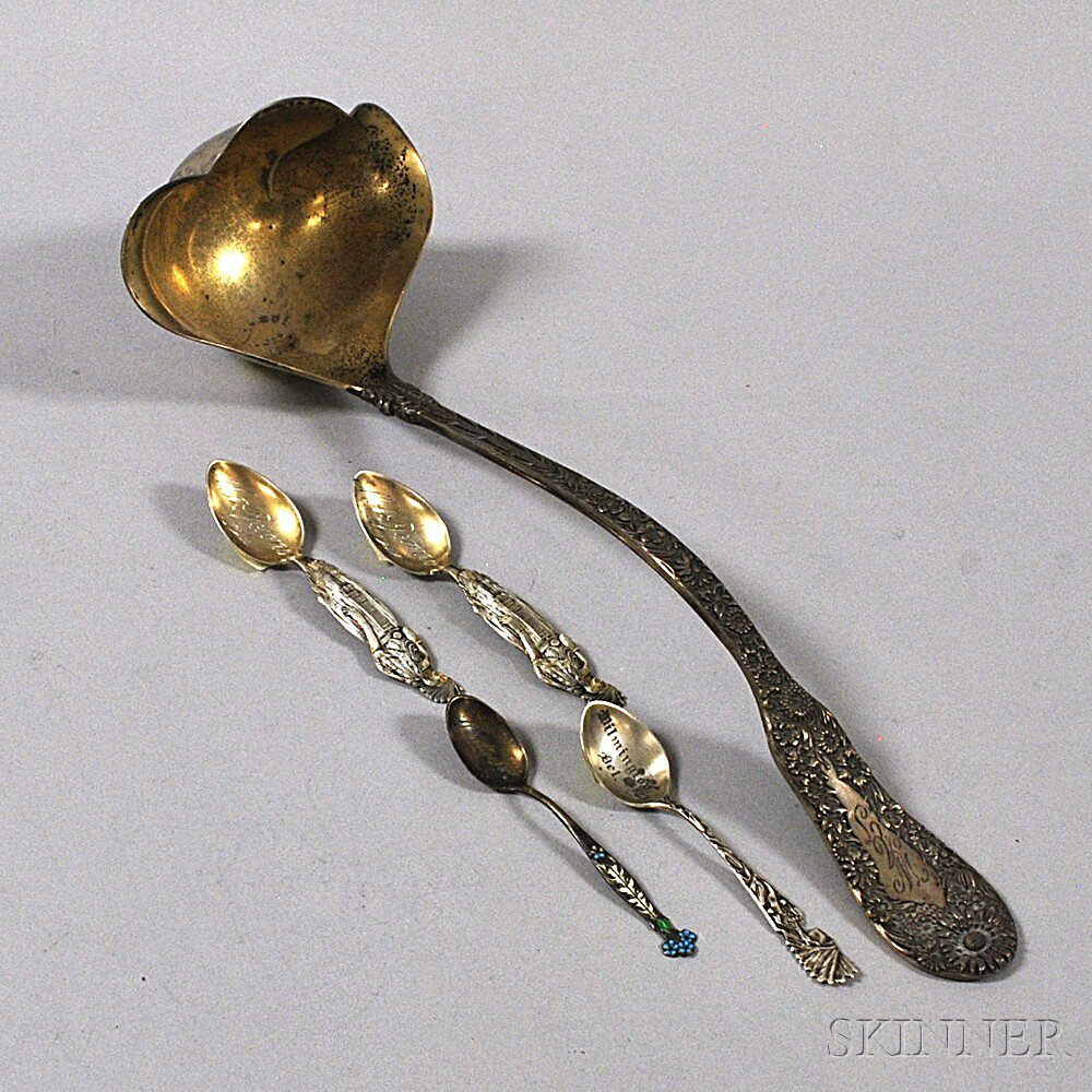 Appraisal: Four Sterling Silver Demitasse Souvenir Spoons and a Punch Ladle