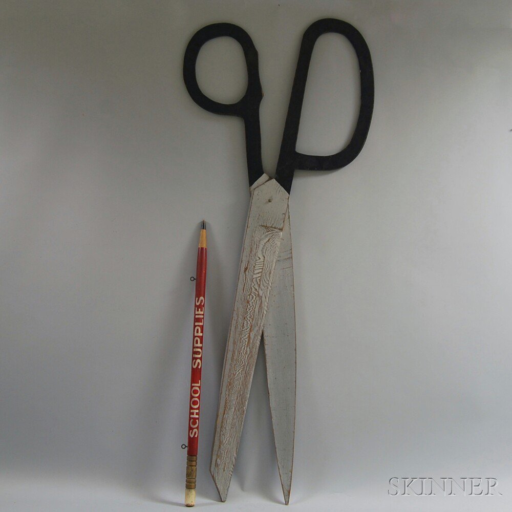 Appraisal: Large Painted Display Scissors and Pencil th century the red-painted