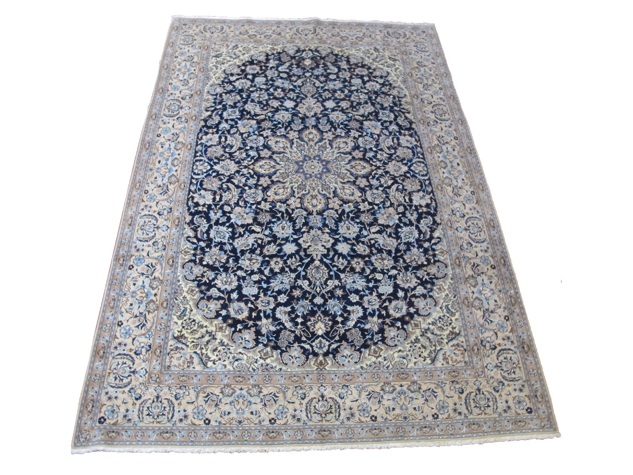 Appraisal: A fine Naeen silk rugon a cream and blue ground